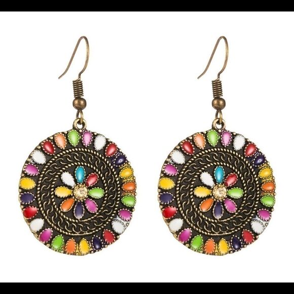 Earrings BOHO style Color Rhinestone Plating - Picture 2 of 7